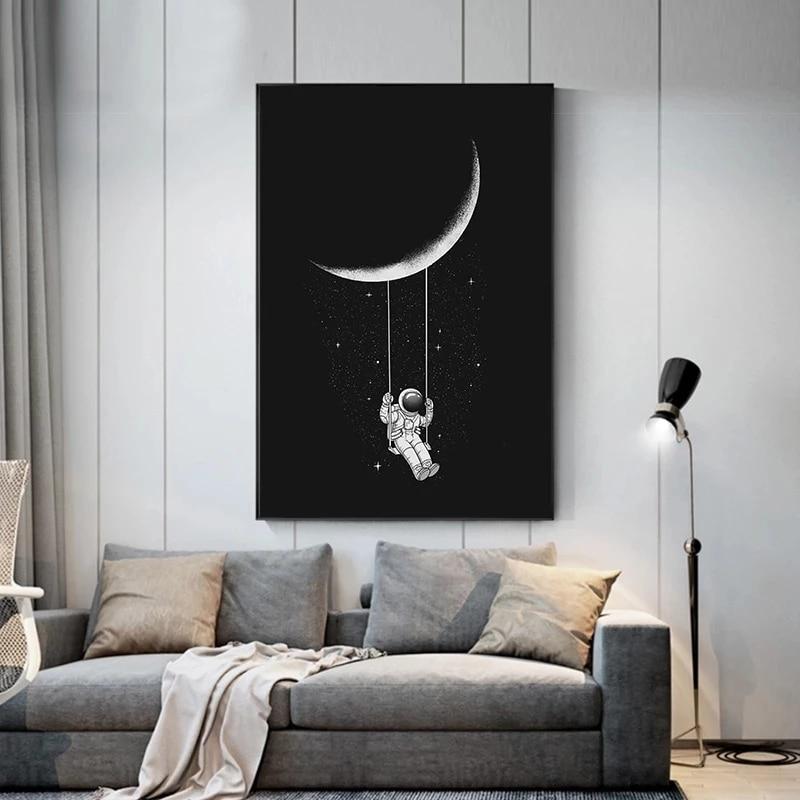 Moon Swinging Astronaut Canvas Print