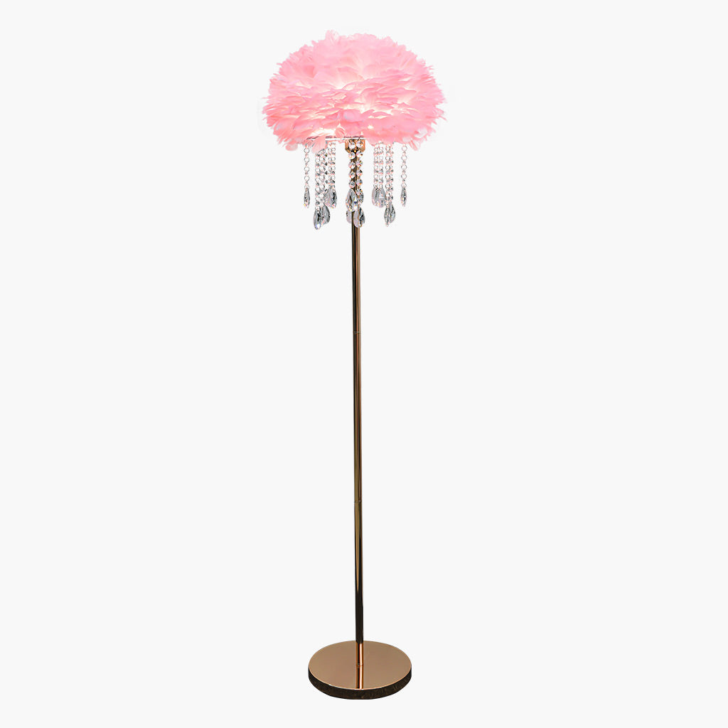 Feather Floor Lamp with Crystal Tassels, Stylish, 3 Colors