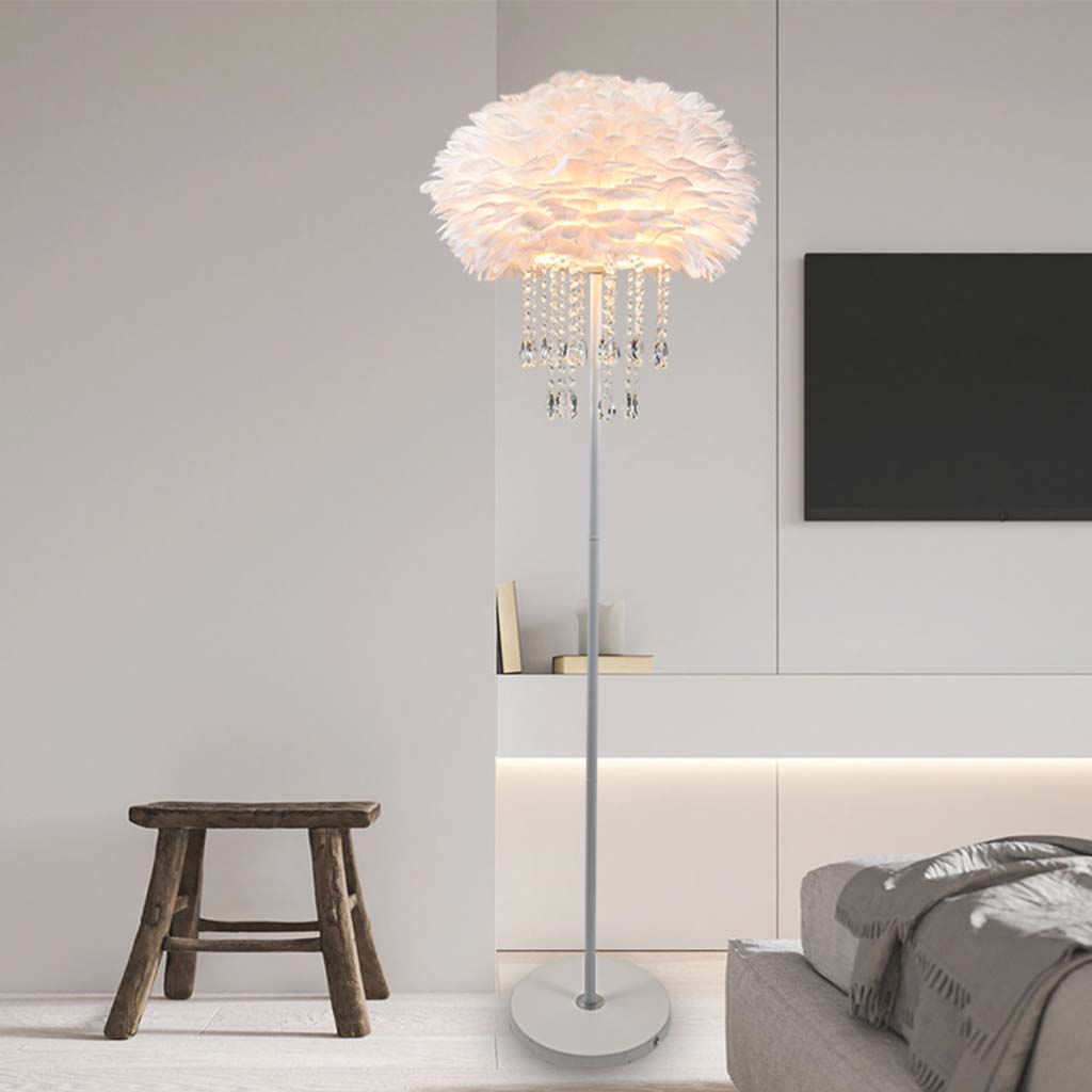 Feather Floor Lamp with Crystal Tassels, Stylish, 3 Colors