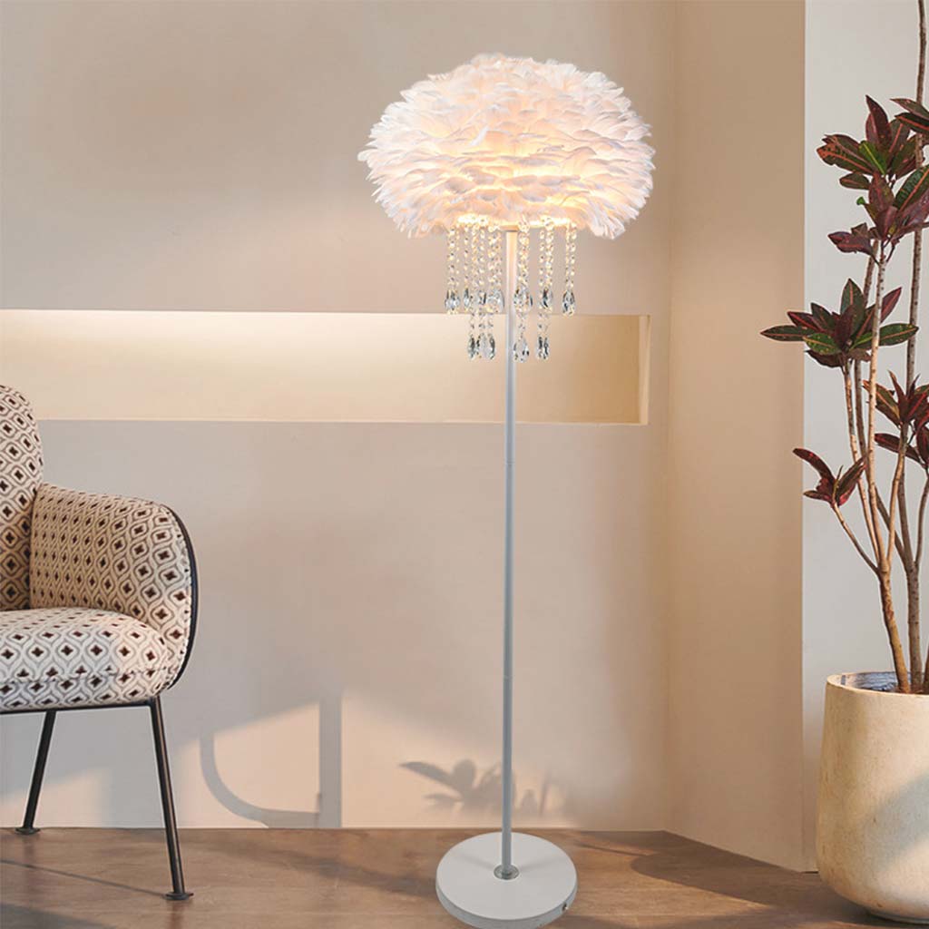 Feather Floor Lamp with Crystal Tassels, Stylish, 3 Colors