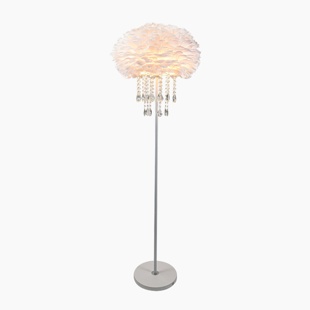 Feather Floor Lamp with Crystal Tassels, Stylish, 3 Colors