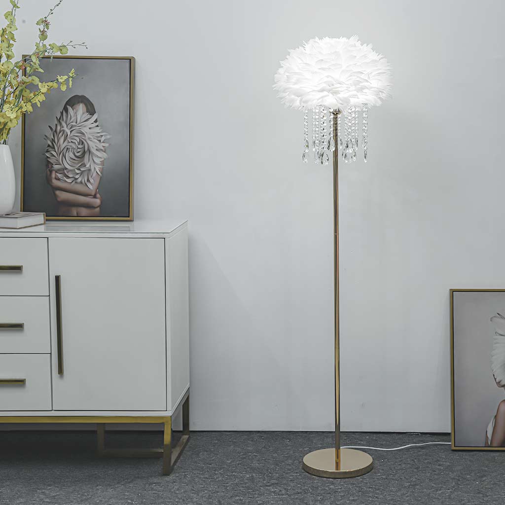 Feather Floor Lamp with Crystal Tassels, Stylish, 3 Colors