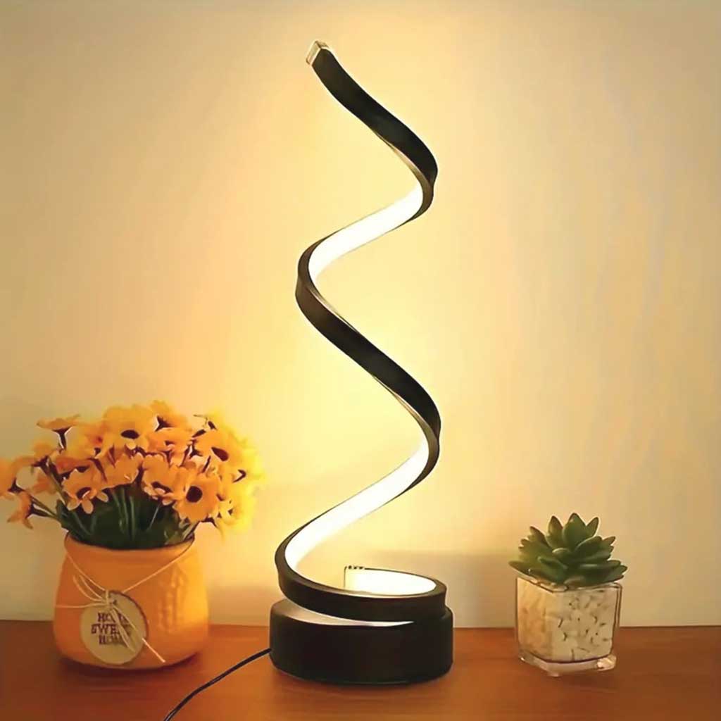 Table Lamp Minimalist Unique Spiral Dimmable LED, White / Black