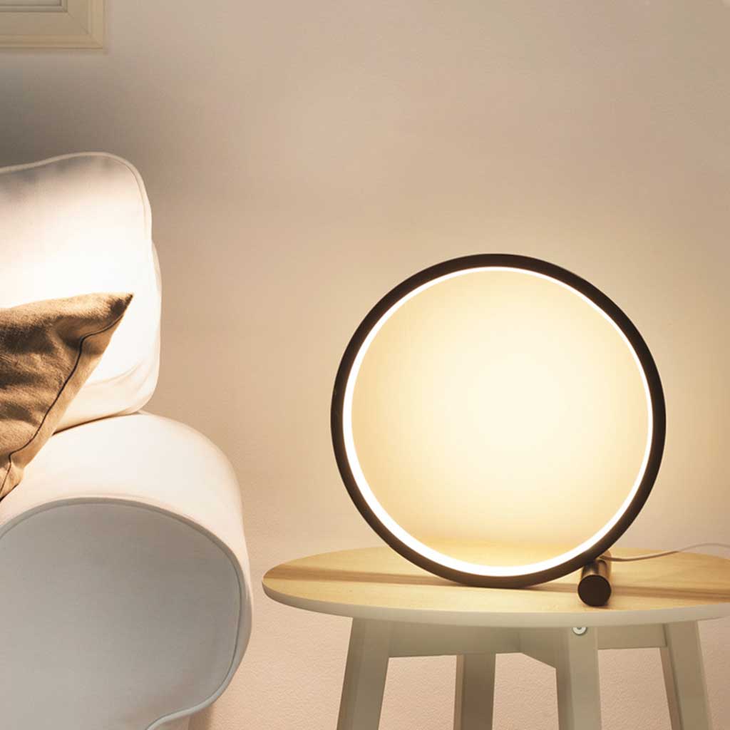 Table Lamp Touch Minimalist Chic Circular Halo, White / Black