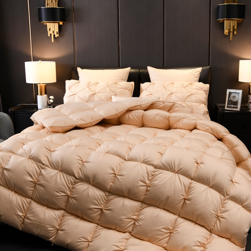 Tanya Beige Pinch Quilted Goose Down Comforter