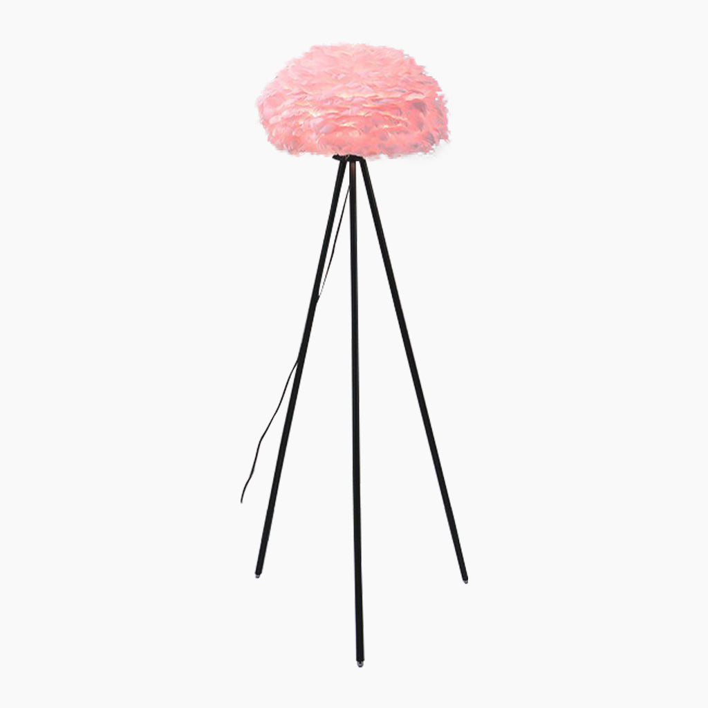 Tripod  Floor & Table Lamp Set with Goose Feather Shades, White/Pink