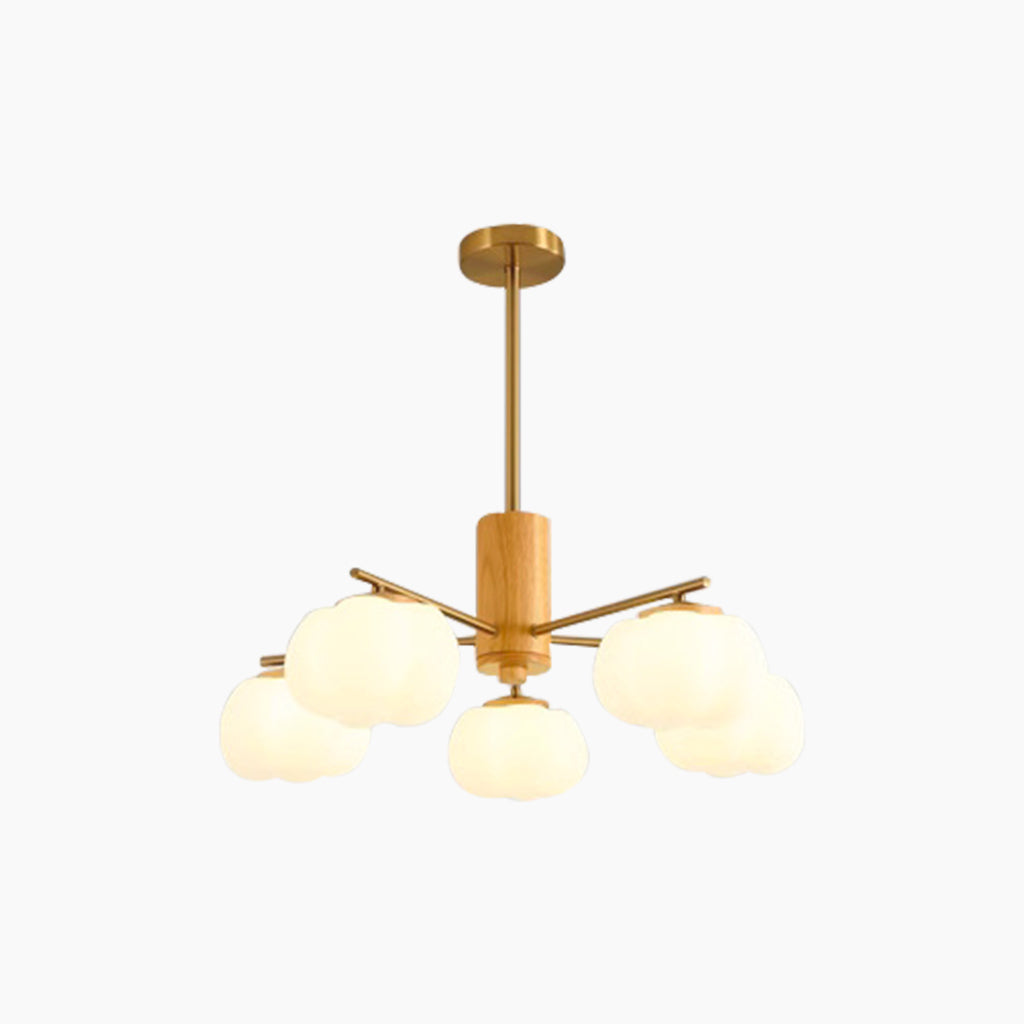 Chandelier Pendant Light Wood Modern Unique Cream Cotton, Multi Lights