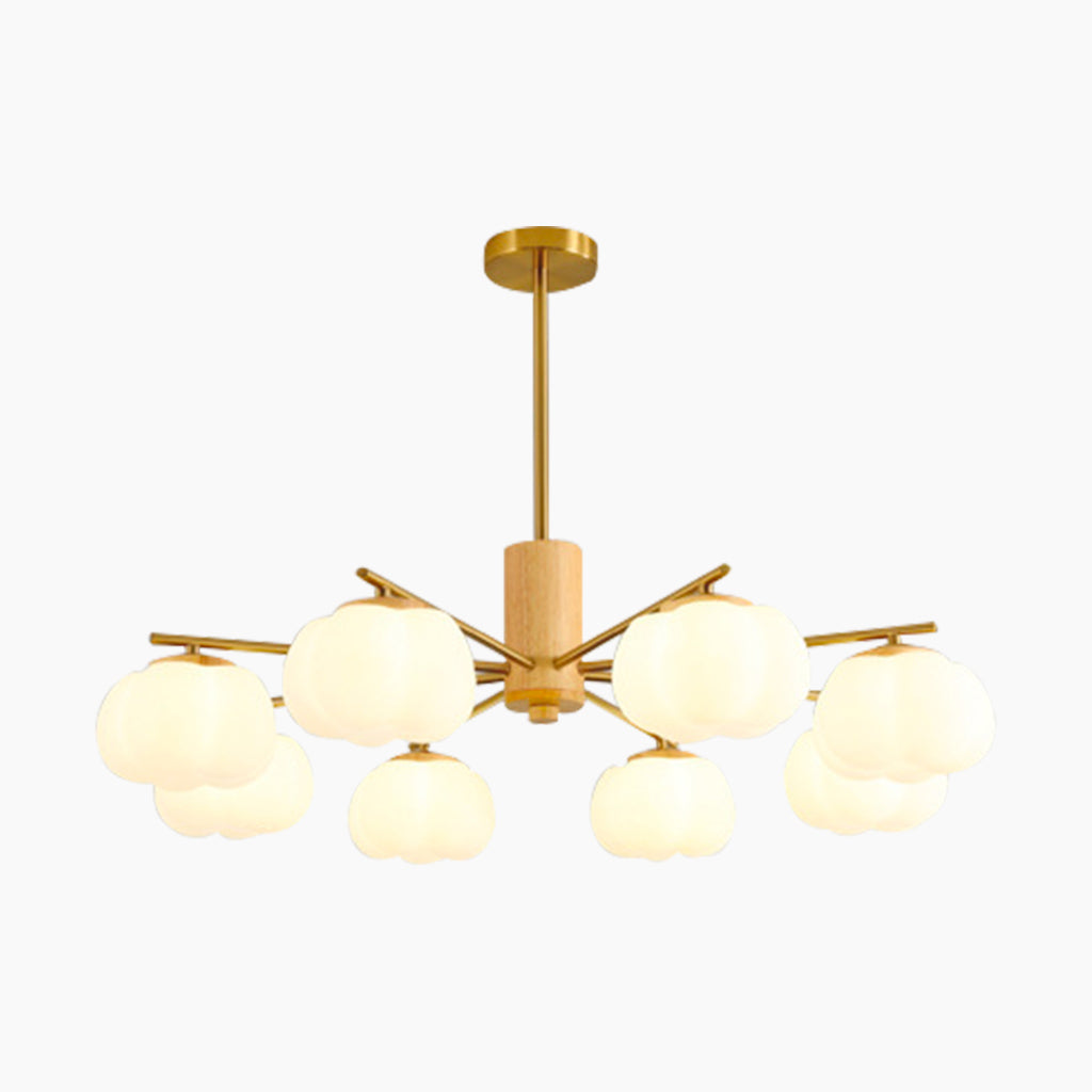 Chandelier Pendant Light Wood Modern Unique Cream Cotton, Multi Lights