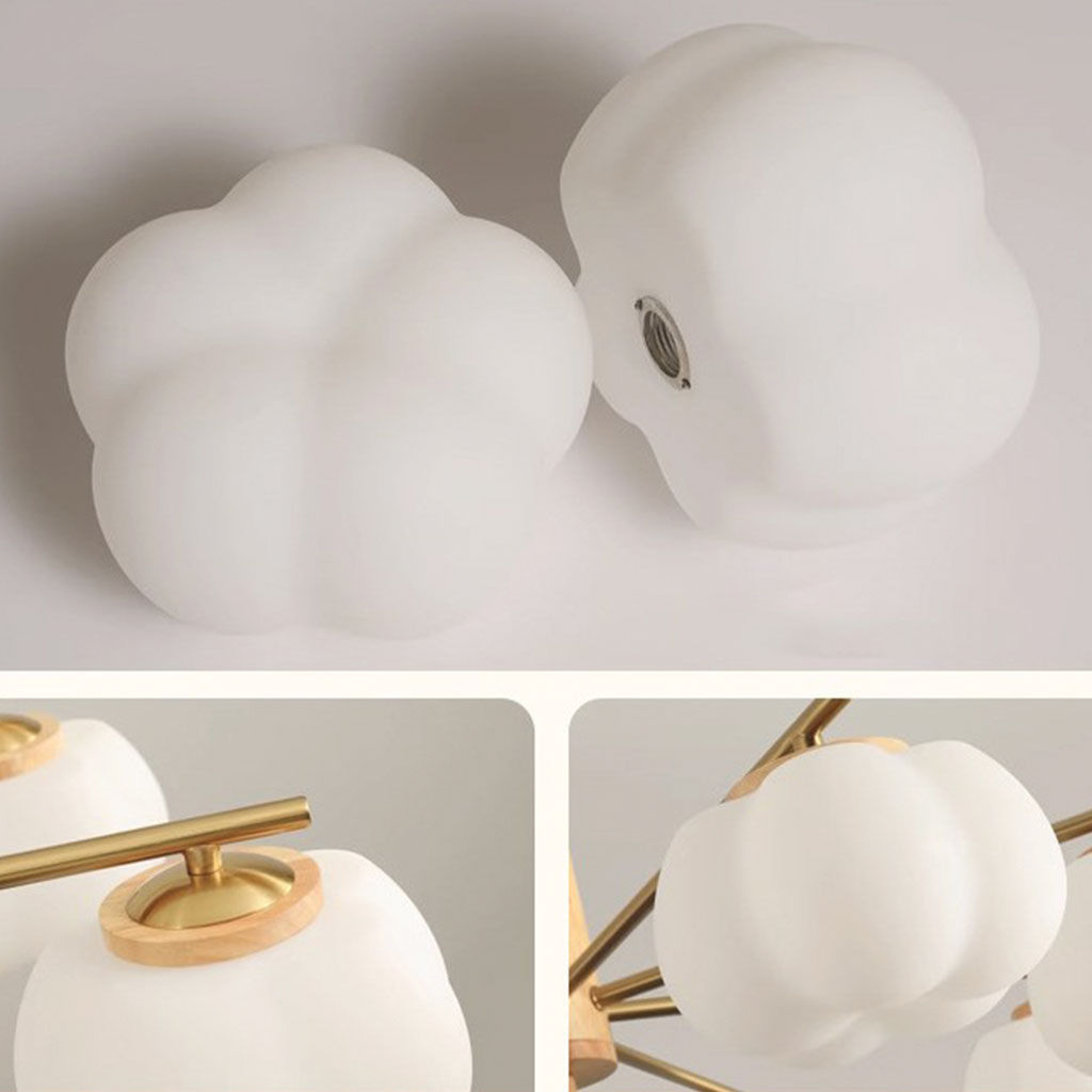 Chandelier Pendant Light Wood Modern Unique Cream Cotton, Multi Lights