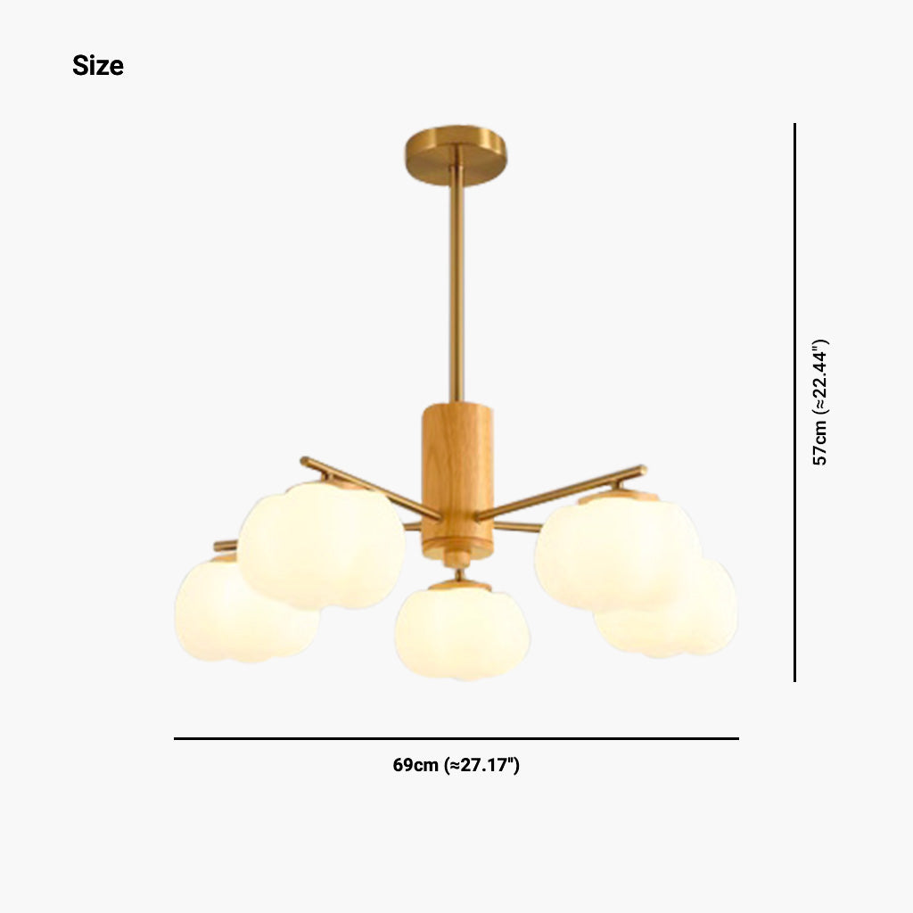 Chandelier Pendant Light Wood Modern Unique Cream Cotton, Multi Lights