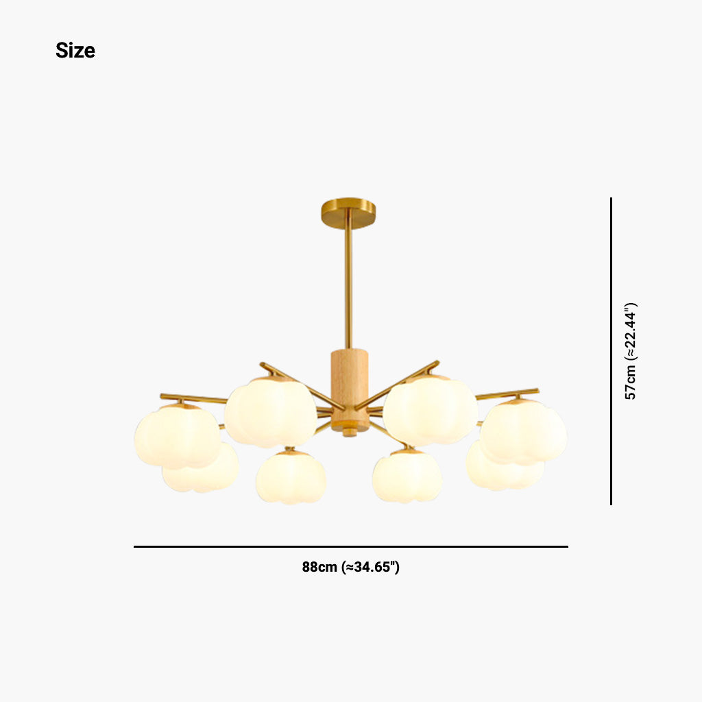 Chandelier Pendant Light Wood Modern Unique Cream Cotton, Multi Lights