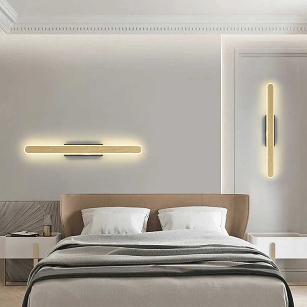 Vanity Wall Lamp LED Mirror Light Minimalist Linear Bar, Wood Effect