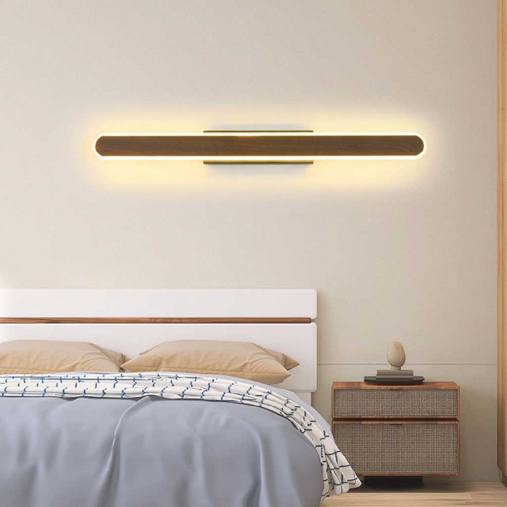 Vanity Wall Lamp LED Mirror Light Minimalist Linear Bar, Wood Effect