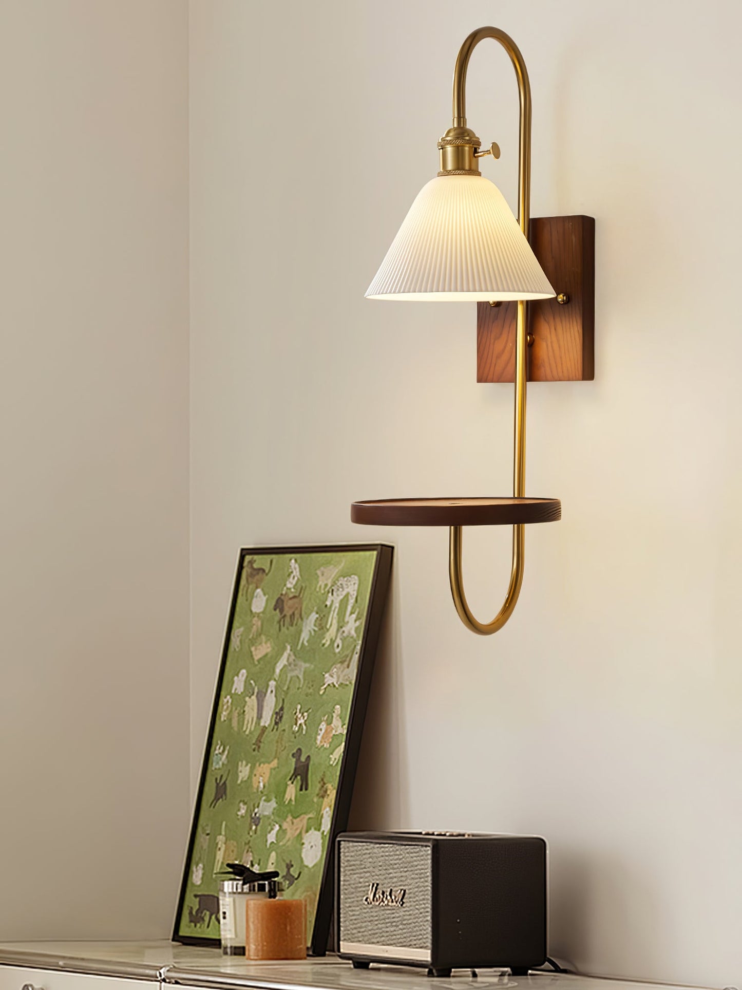 Walnut Shelf Sconce Light Fixture