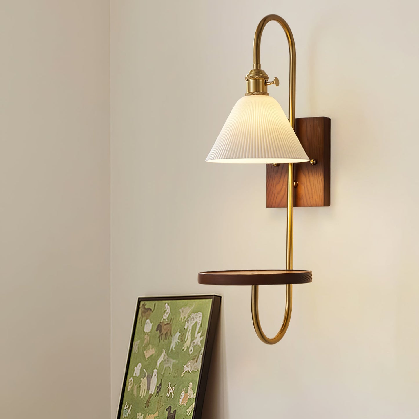 Walnut Shelf Sconce Light Fixture