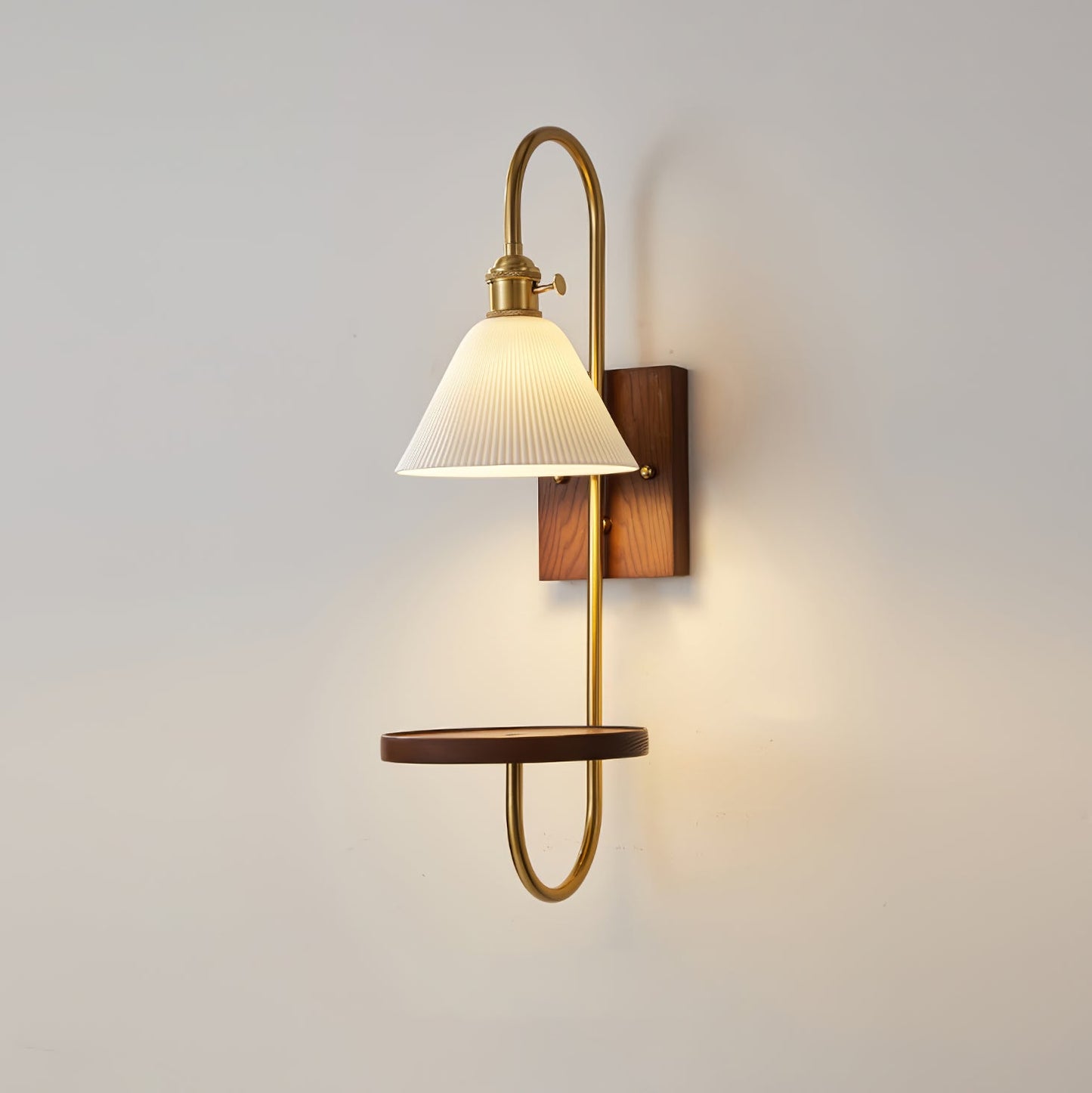 Walnut Shelf Sconce Light Fixture