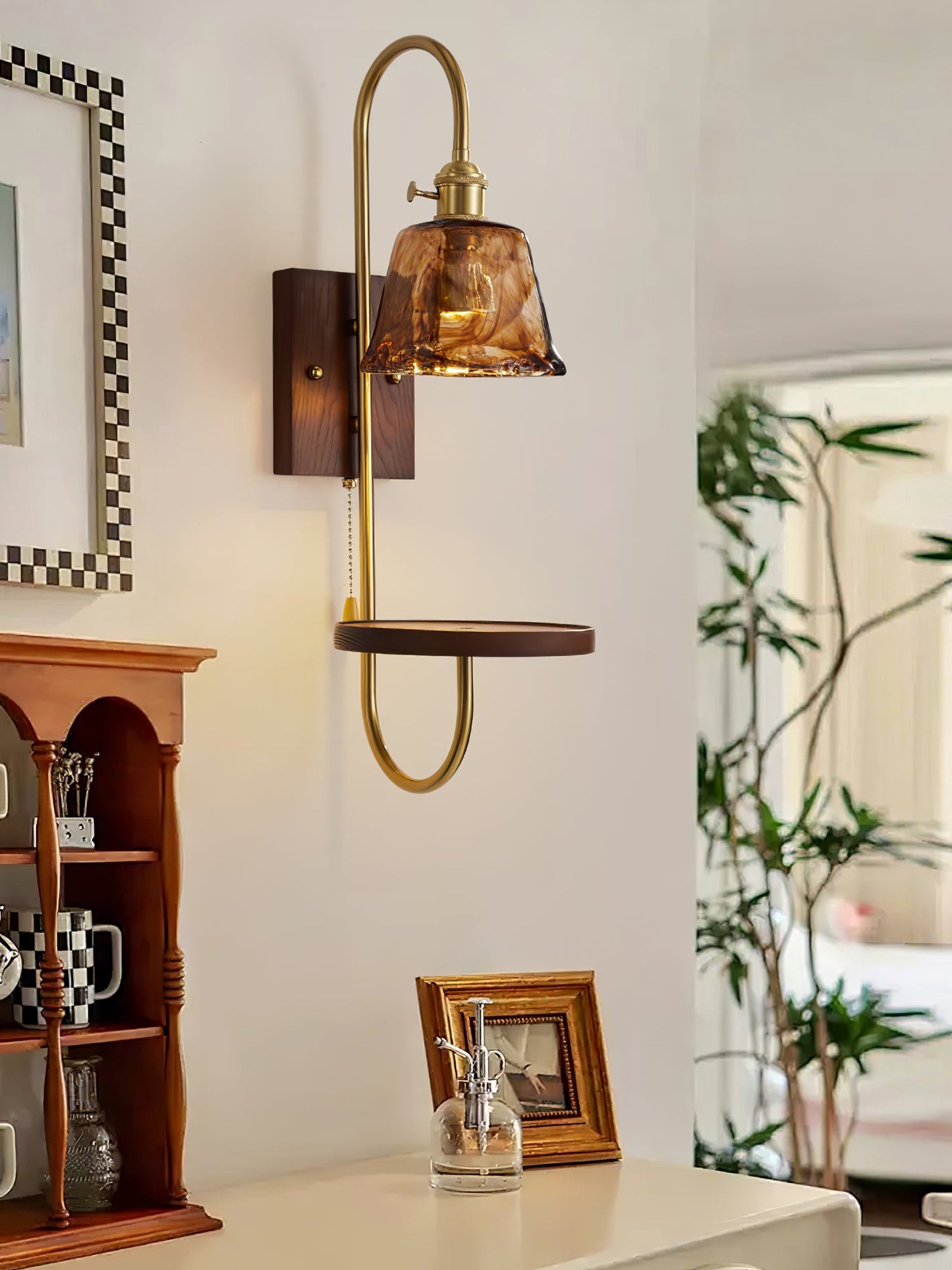 Walnut Shelf Sconce Light Fixture