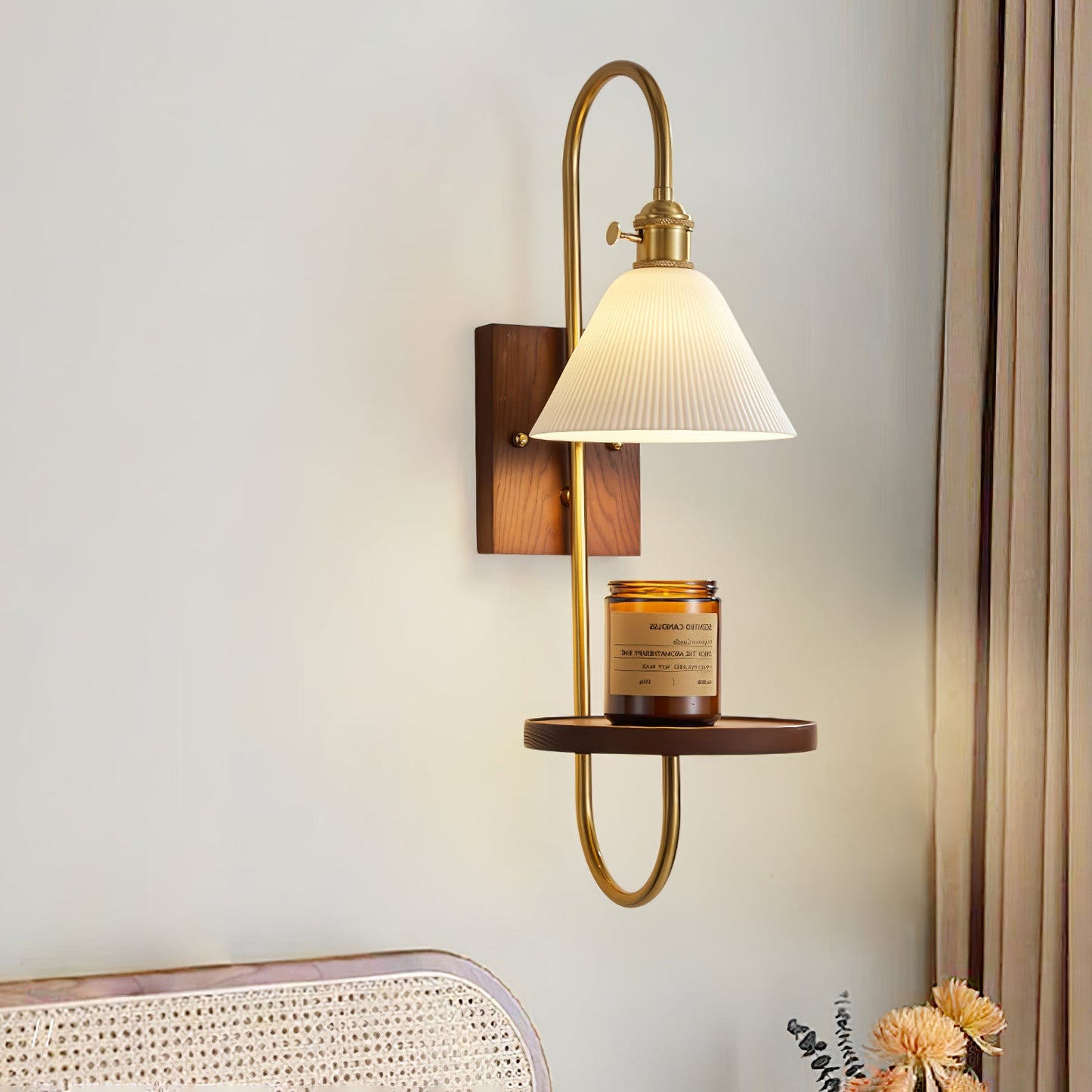 Walnut Shelf Sconce Light Fixture
