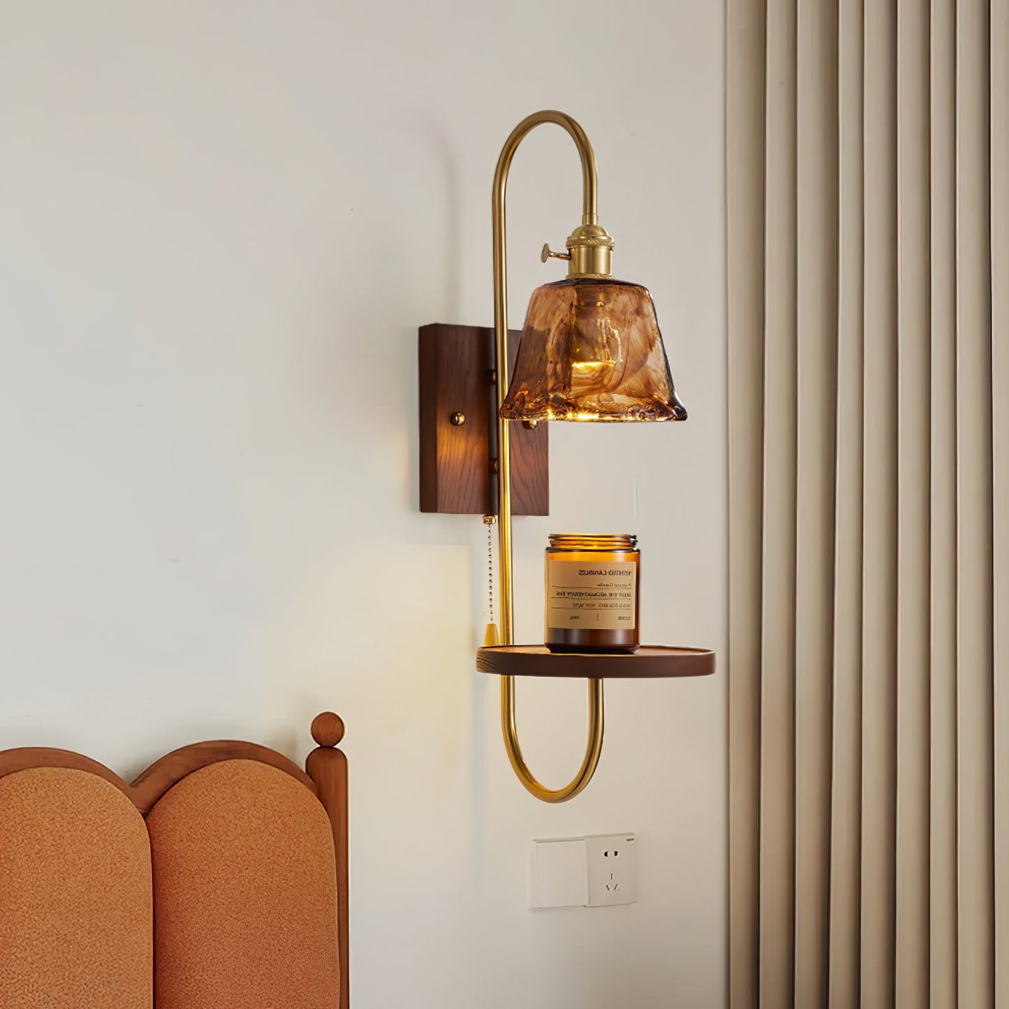 Walnut Shelf Sconce Light Fixture