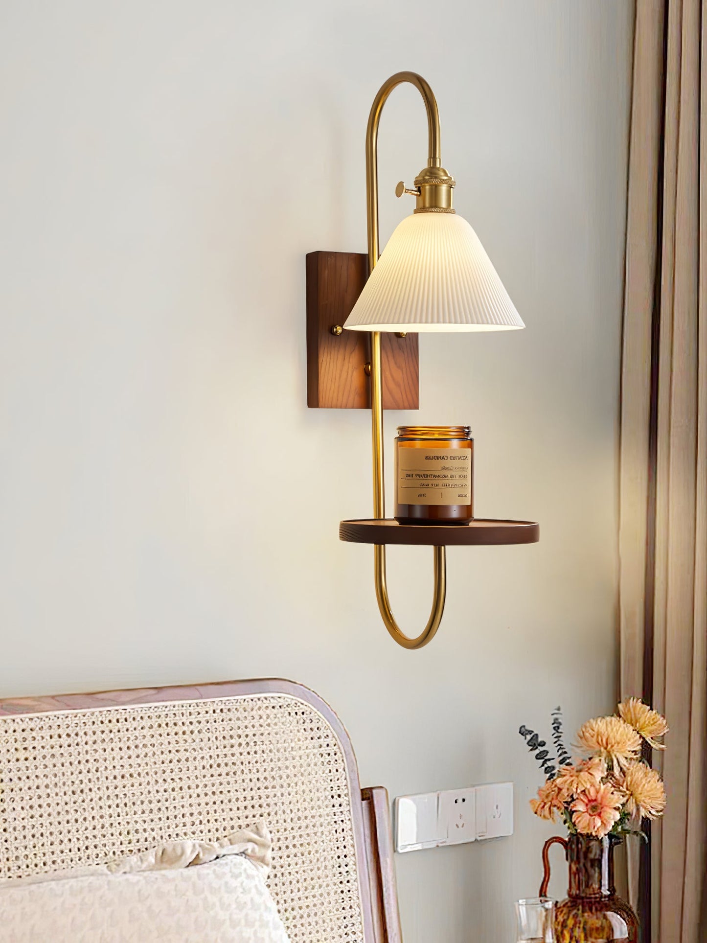 Walnut Shelf Sconce Light Fixture