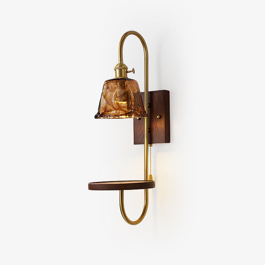 Walnut Shelf Sconce Light Fixture