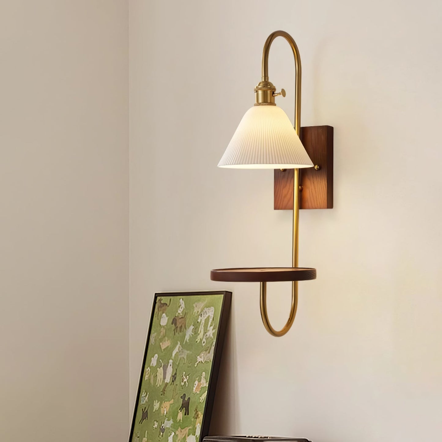 Walnut Shelf Sconce Light Fixture