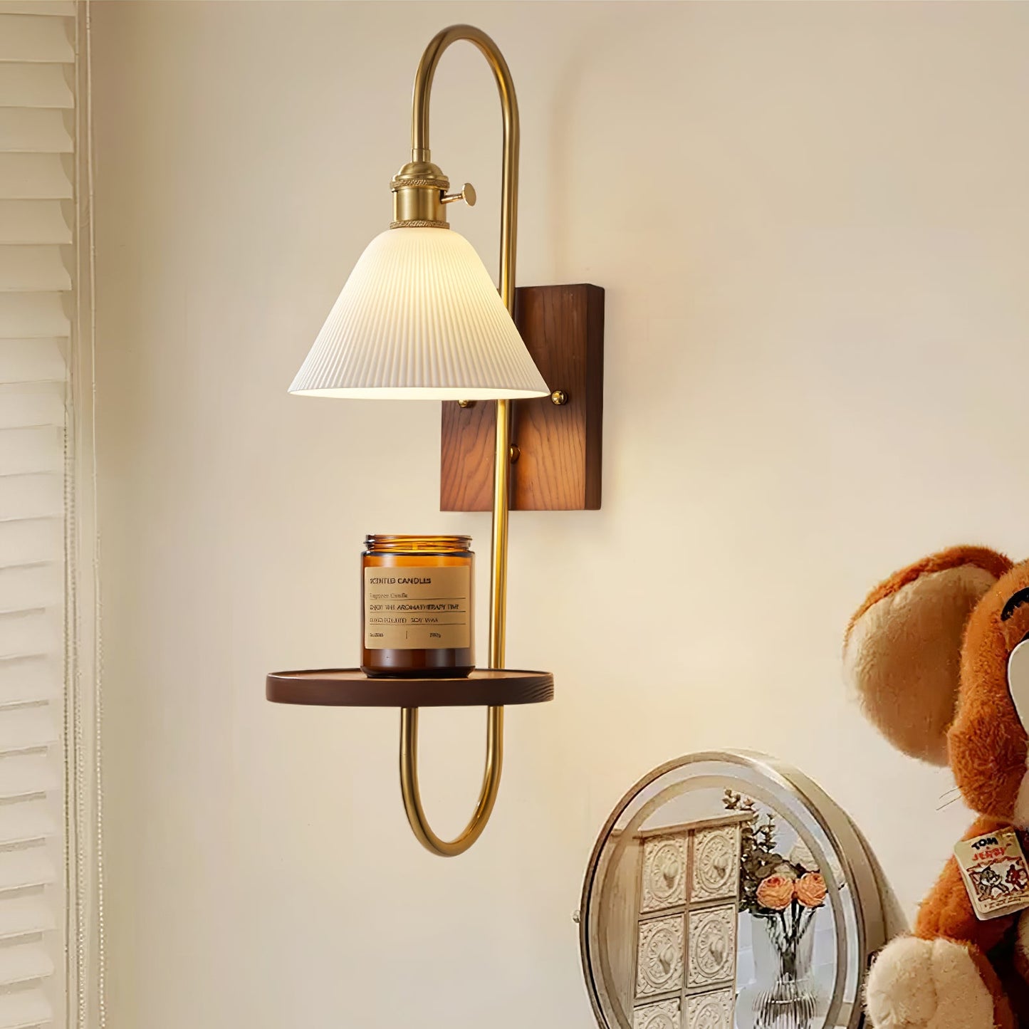 Walnut Shelf Sconce Light Fixture