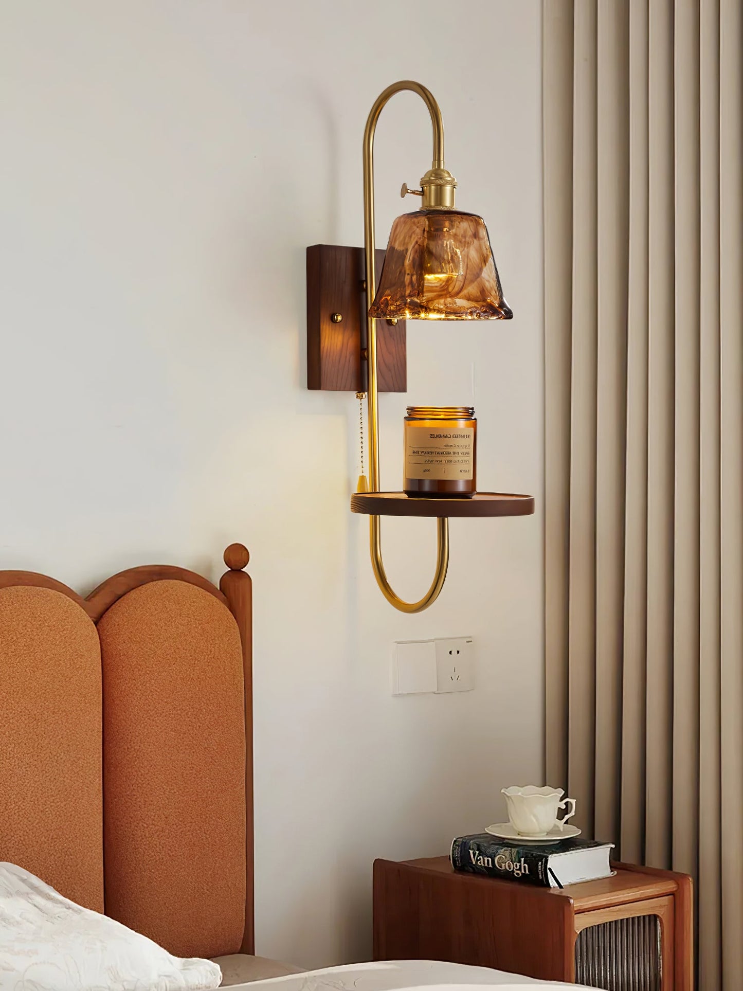Walnut Shelf Sconce Light Fixture
