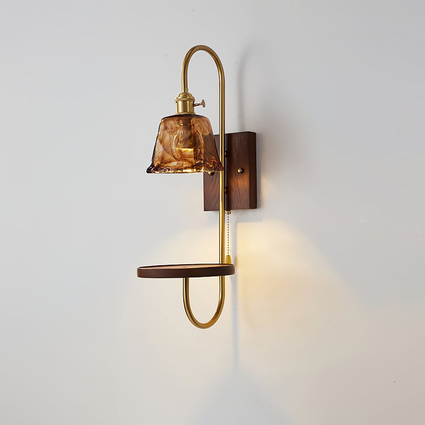 Walnut Shelf Sconce Light Fixture