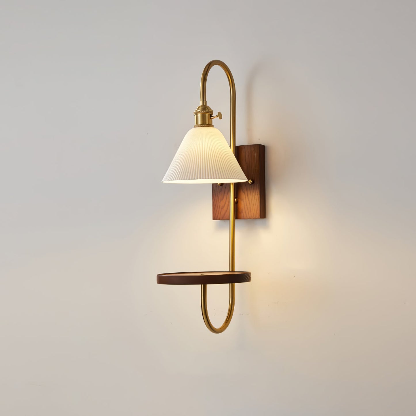 Walnut Shelf Sconce Light Fixture