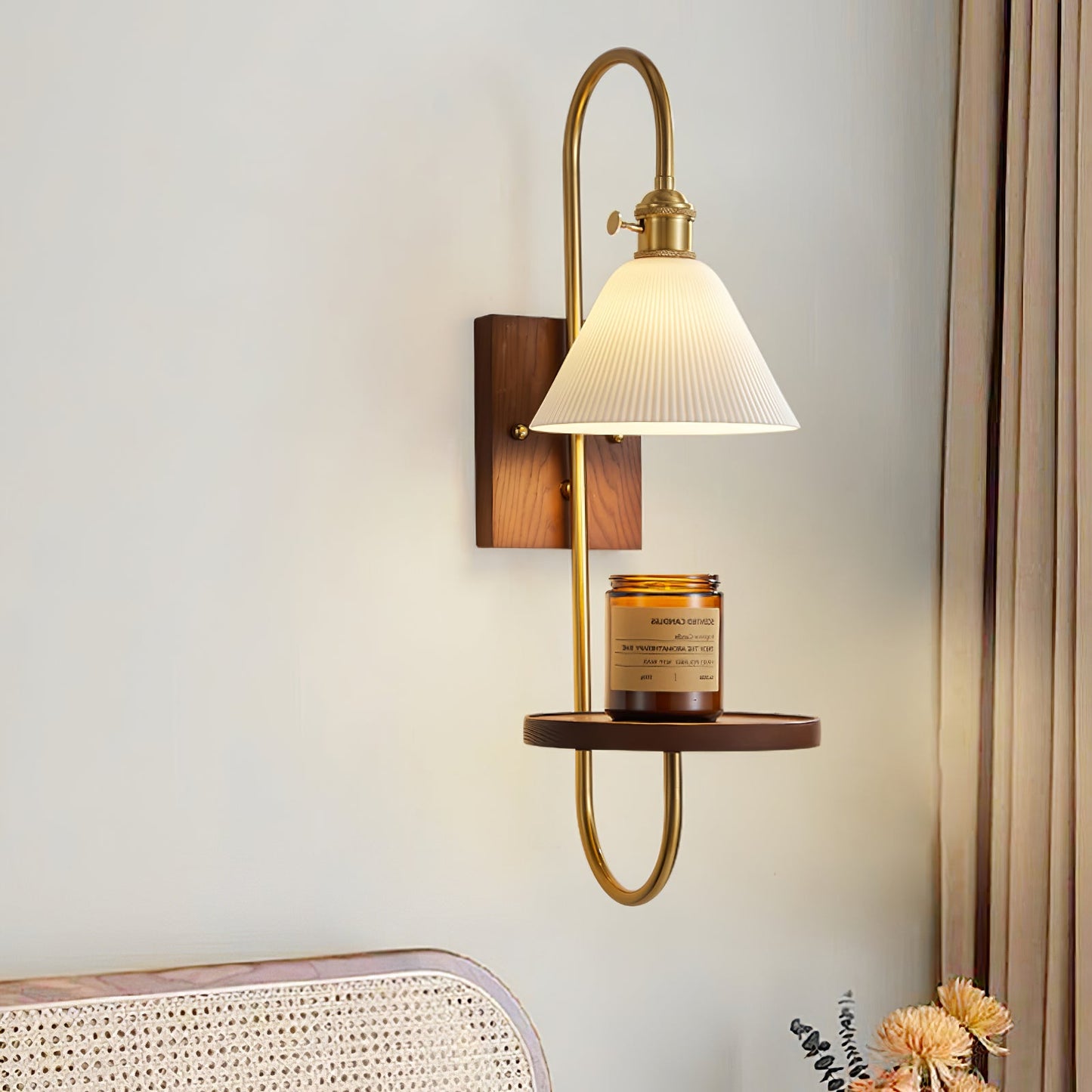 Walnut Shelf Sconce Light Fixture