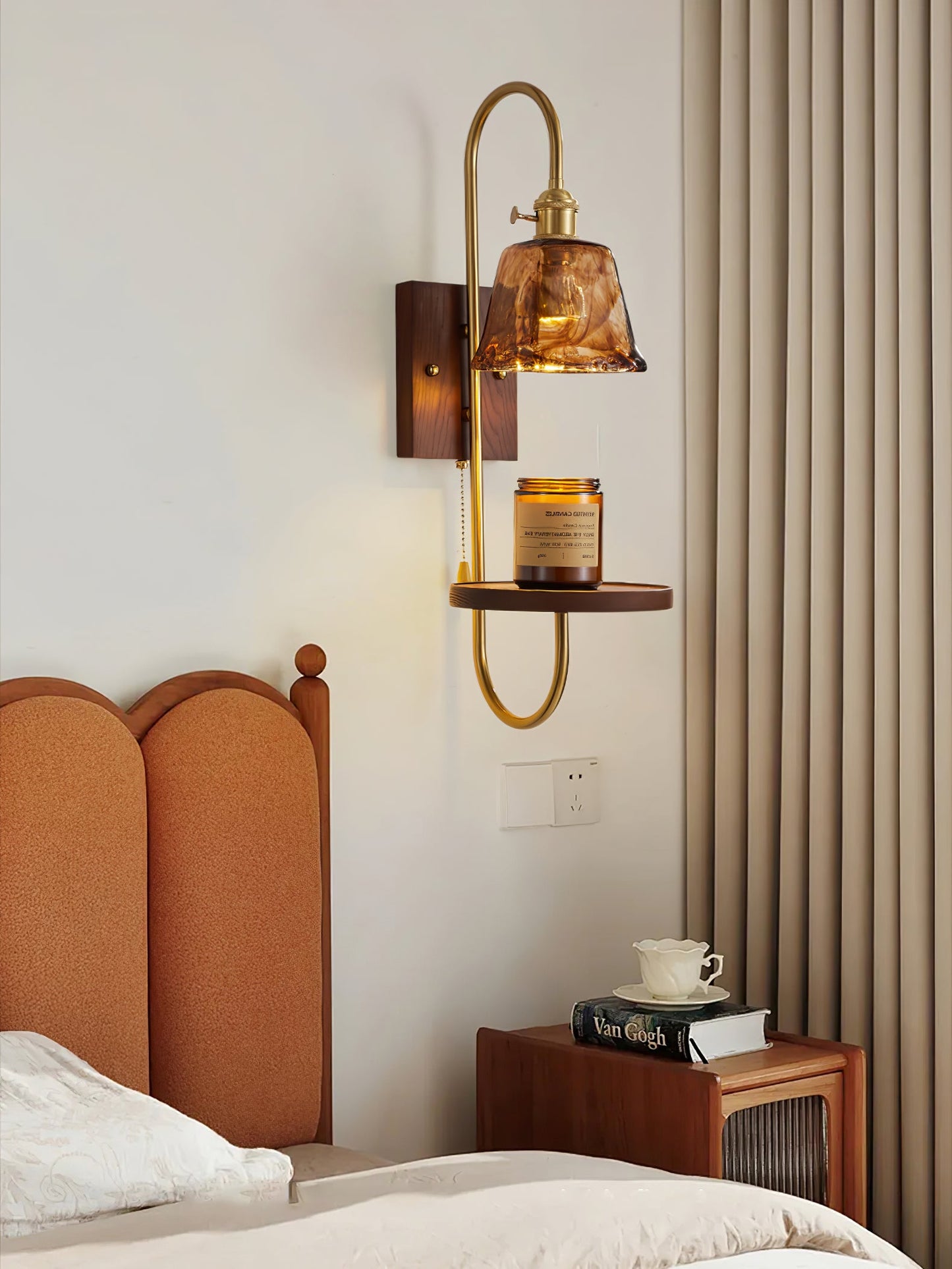 Walnut Shelf Sconce Light Fixture