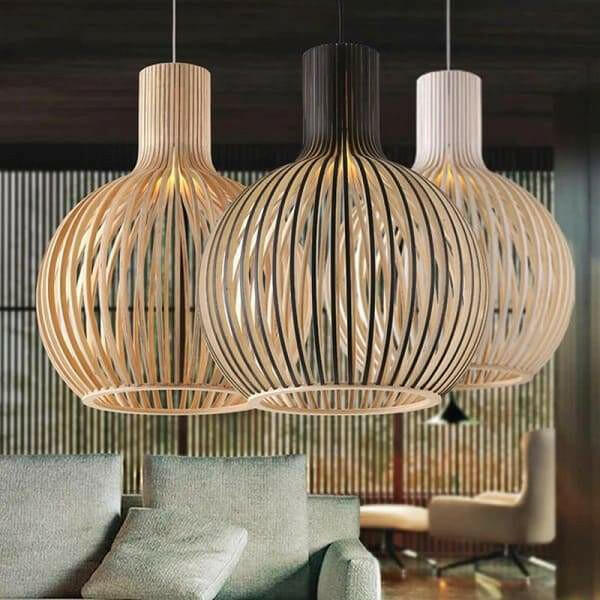 Bee - Wide Wood Birdcage Pendant Light Shade