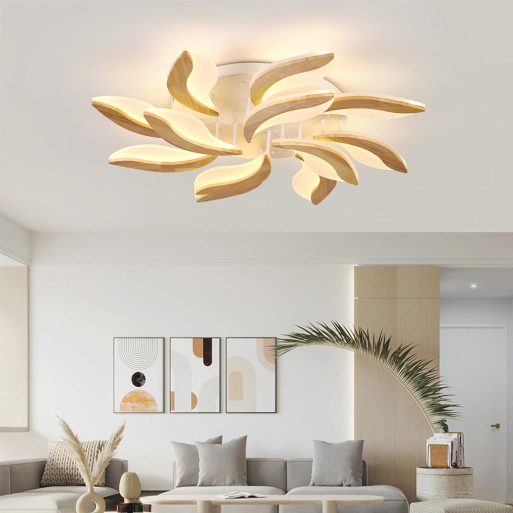 Ceiling Light Flower Petal Flush Mount, Wood & Acrylic