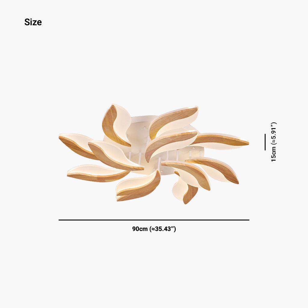 Ceiling Light Flower Petal Flush Mount, Wood & Acrylic