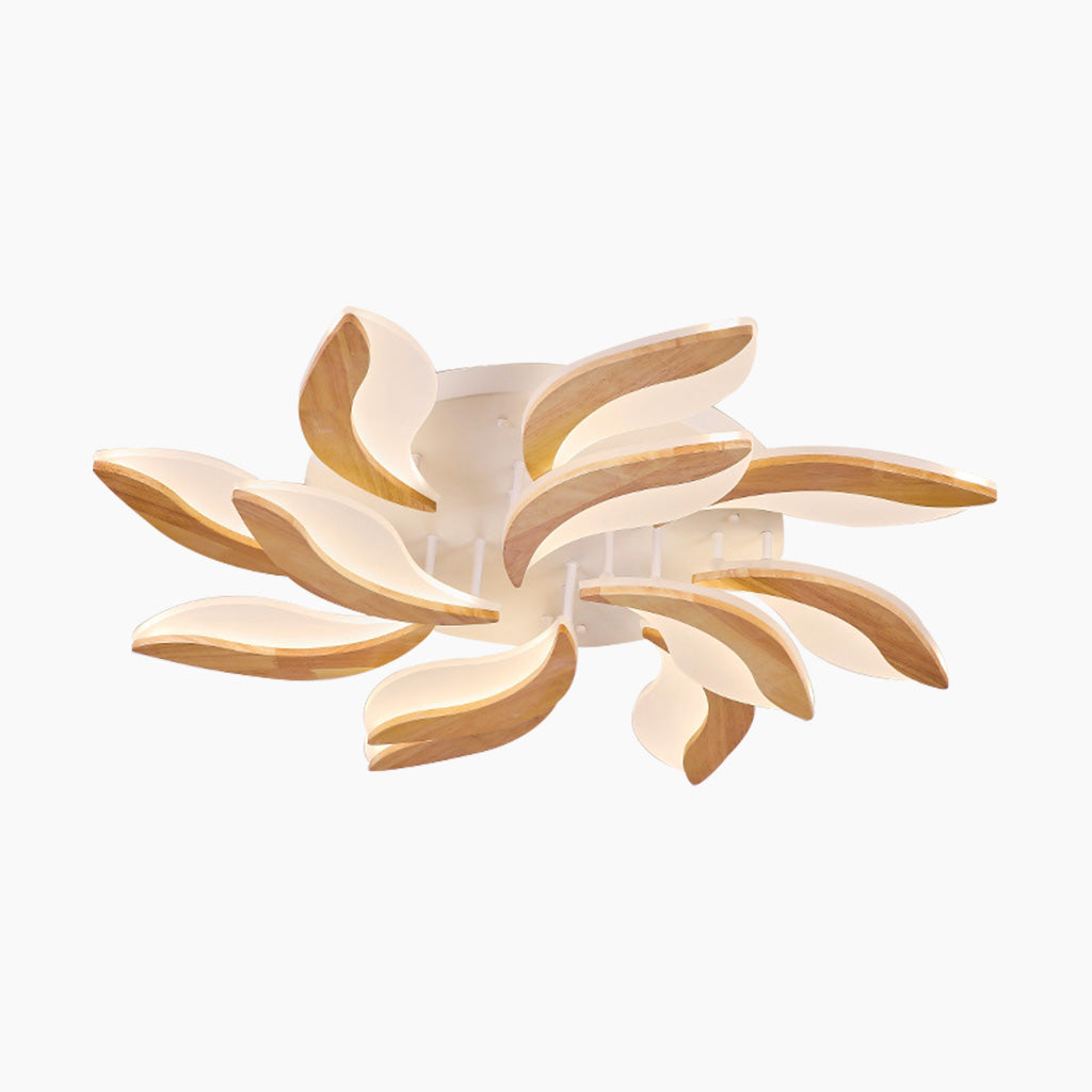 Ceiling Light Flower Petal Flush Mount, Wood & Acrylic