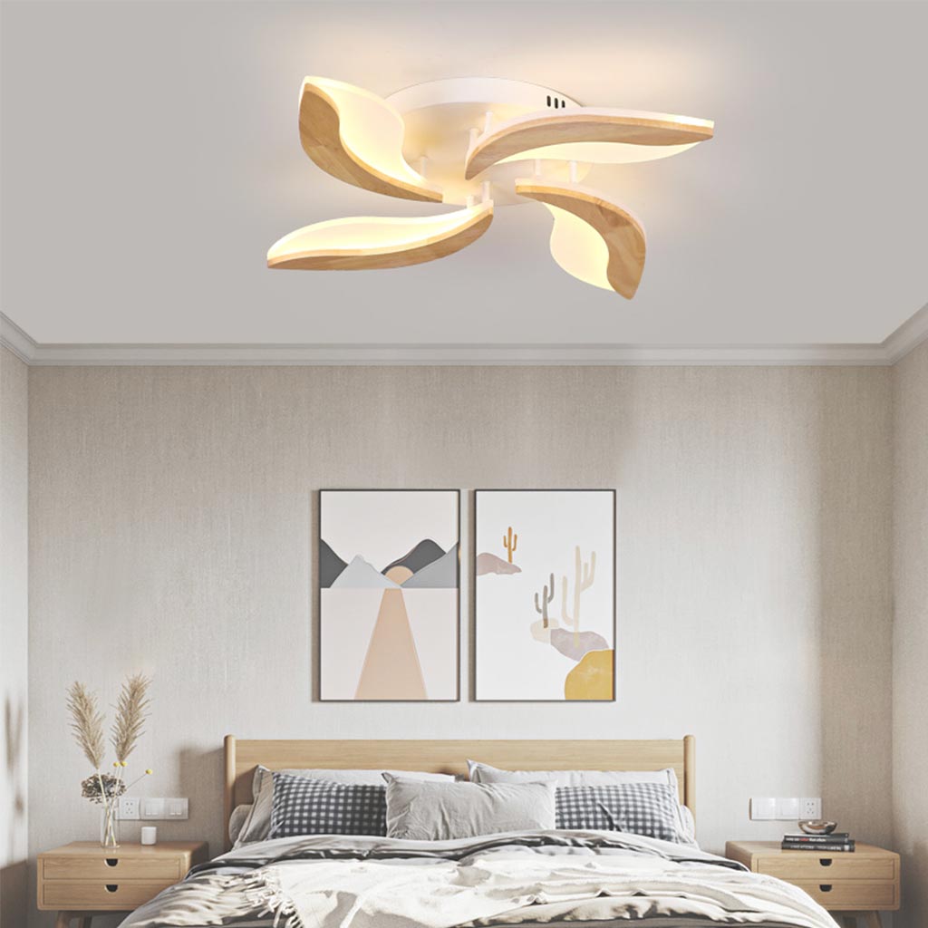 Ceiling Light Flower Petal Flush Mount, Wood & Acrylic