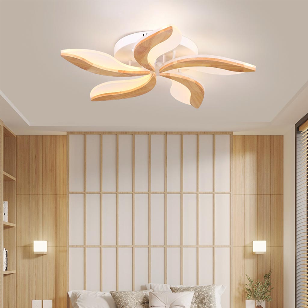 Ceiling Light Flower Petal Flush Mount, Wood & Acrylic