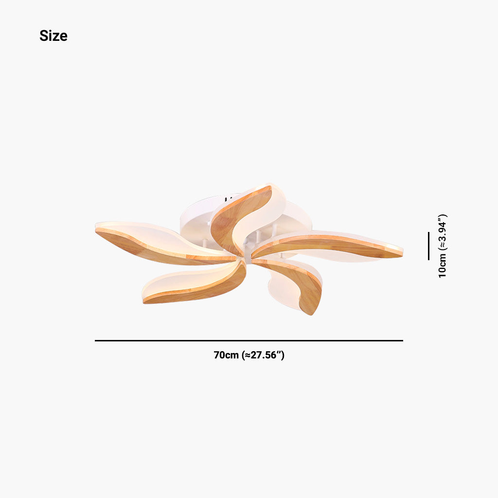 Ceiling Light Flower Petal Flush Mount, Wood & Acrylic