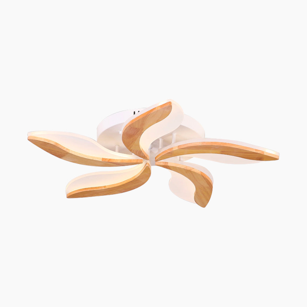 Ceiling Light Flower Petal Flush Mount, Wood & Acrylic