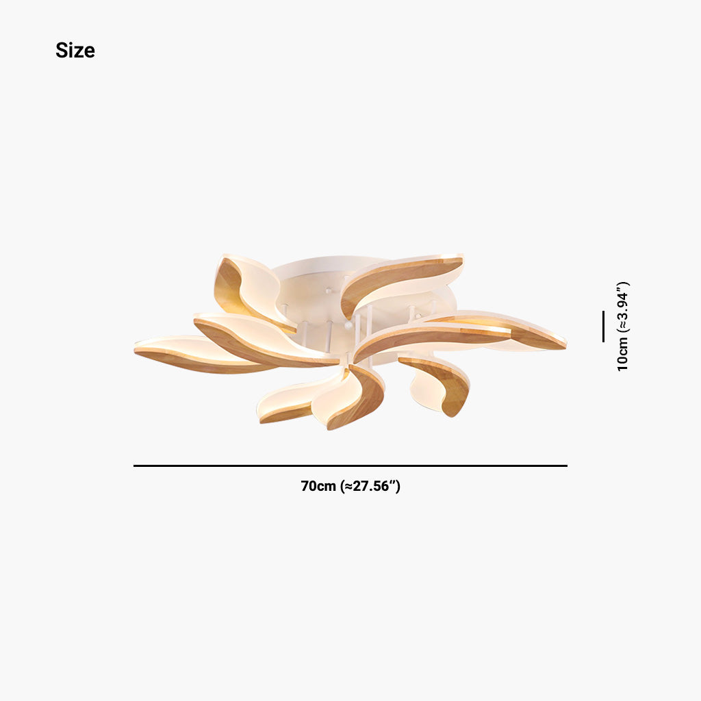 Ceiling Light Flower Petal Flush Mount, Wood & Acrylic