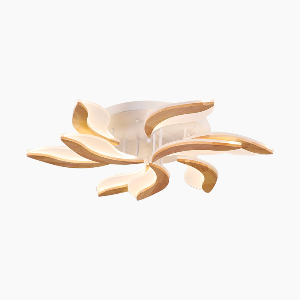 Ceiling Light Flower Petal Flush Mount, Wood & Acrylic