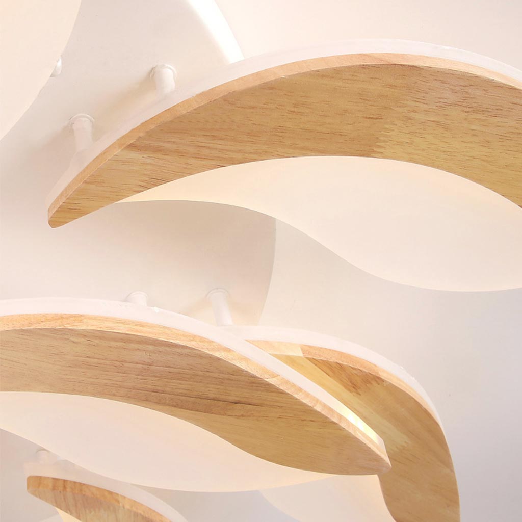 Ceiling Light Flower Petal Flush Mount, Wood & Acrylic