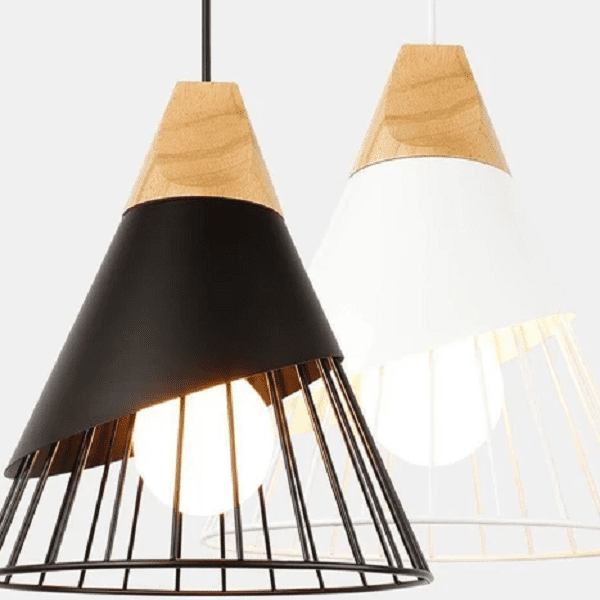 Wooden Base Iron Cage Hanging Nordic Lamp