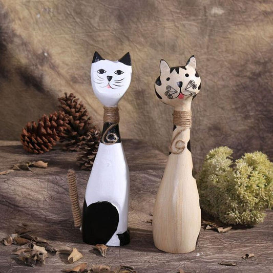 HomeQuill‚Ñ¢ Couple Cat Wooden Figurine (Set of 2) - Nordic Side - 