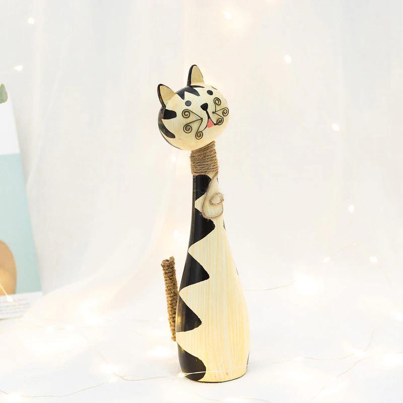 HomeQuill‚Ñ¢ Couple Cat Wooden Figurine (Set of 2) - Nordic Side - 