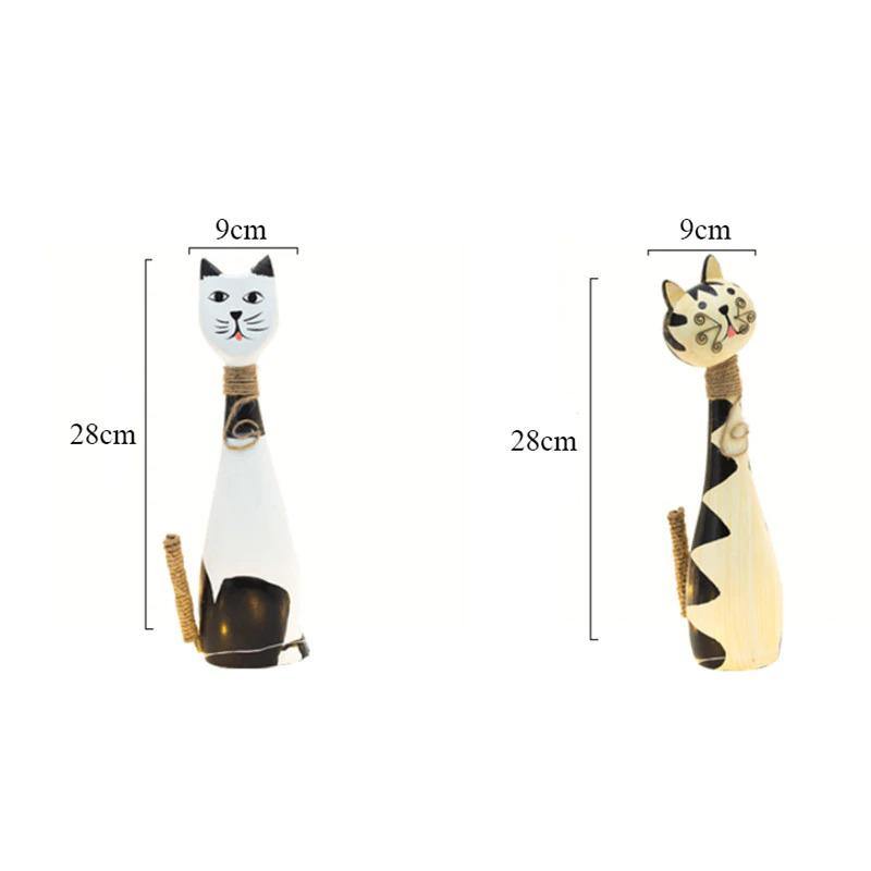 HomeQuill‚Ñ¢ Couple Cat Wooden Figurine (Set of 2) - Nordic Side - 