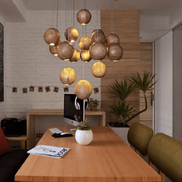 Wooden Orb Sphere Cluster Chandelier