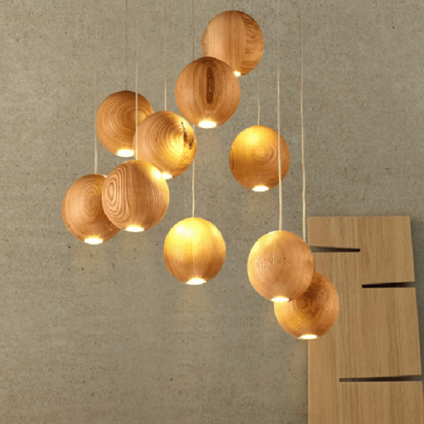 Wooden Orb Sphere Cluster Chandelier