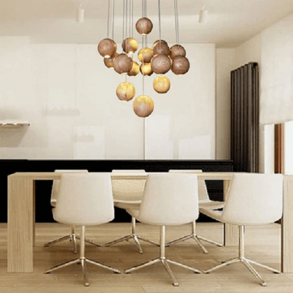 Wooden Orb Sphere Cluster Chandelier